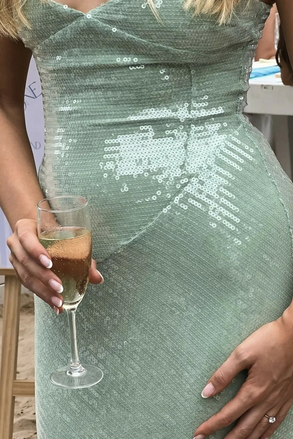 Stylish Sheath Spaghetti Straps Light Green Sequins Long Prom Dress