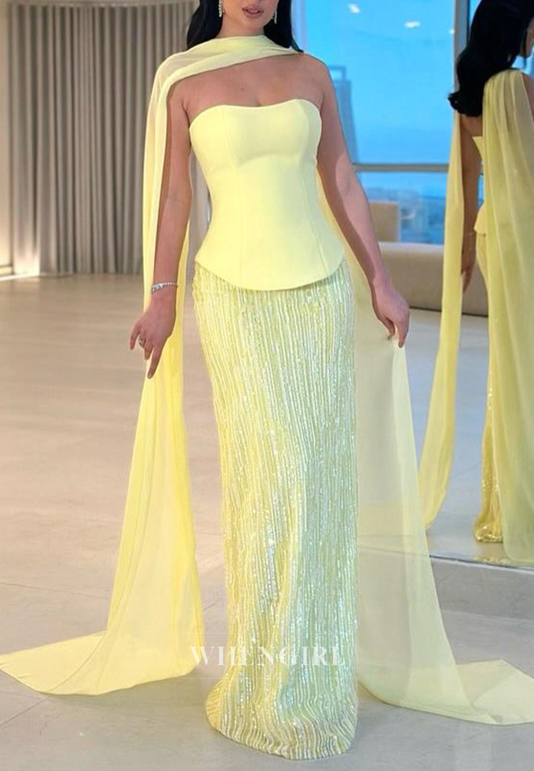 Daffodil Strapless Beaded Sheath Sleeveless Floor Length Evening Formal Dress
