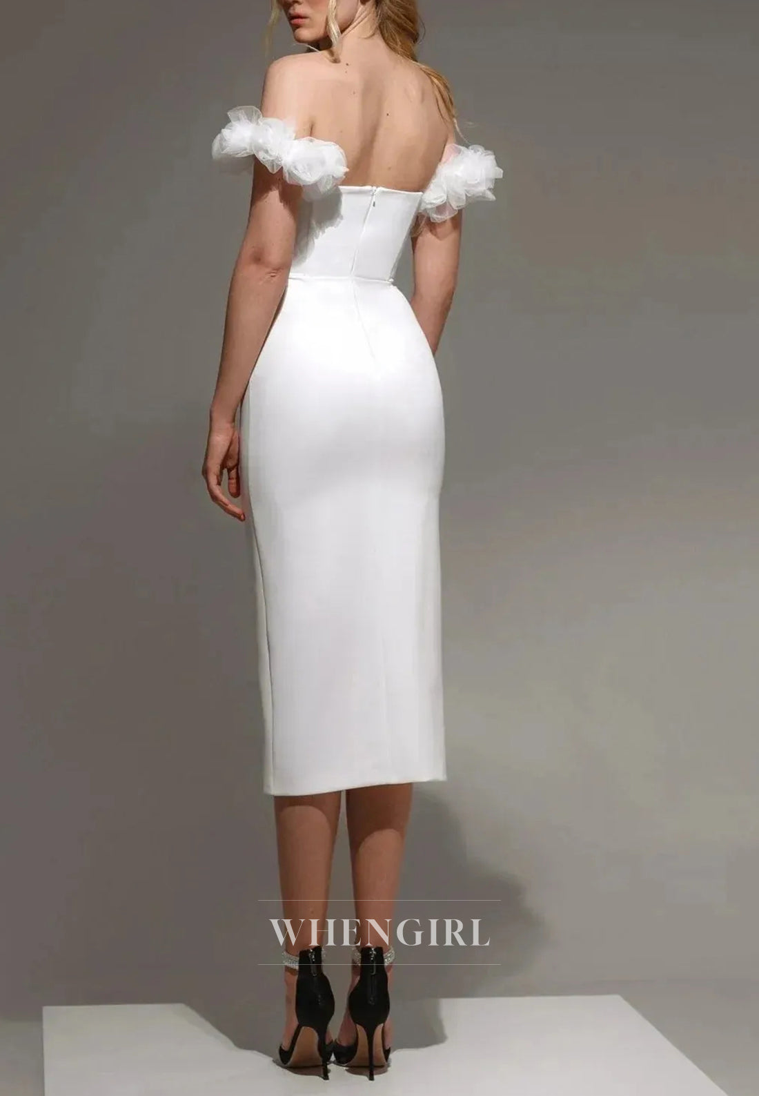 Sheath Sweetheat Tea-Length Satin Wedding Dress with Button
