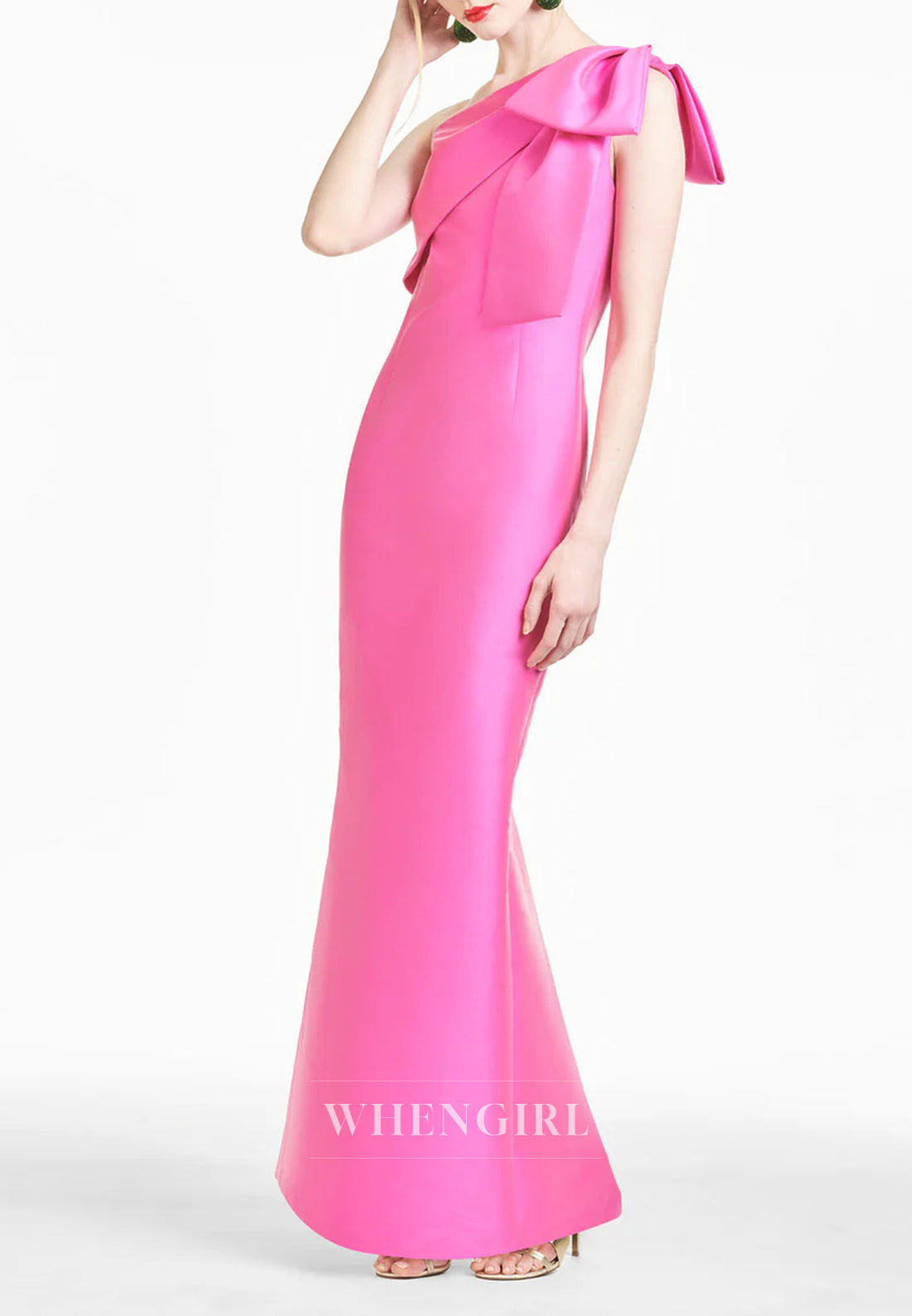 Column One Shoulder Bowknot Sleeveless Mother of the Bride Dress