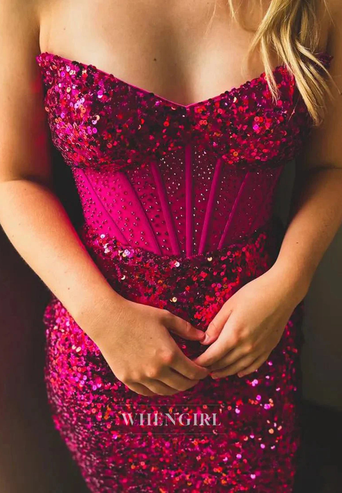 Sheath Fuchsia V Neck Beaded Sleeveless Sequins Strapless Sleeveless Back Zipper Homecoming Dress