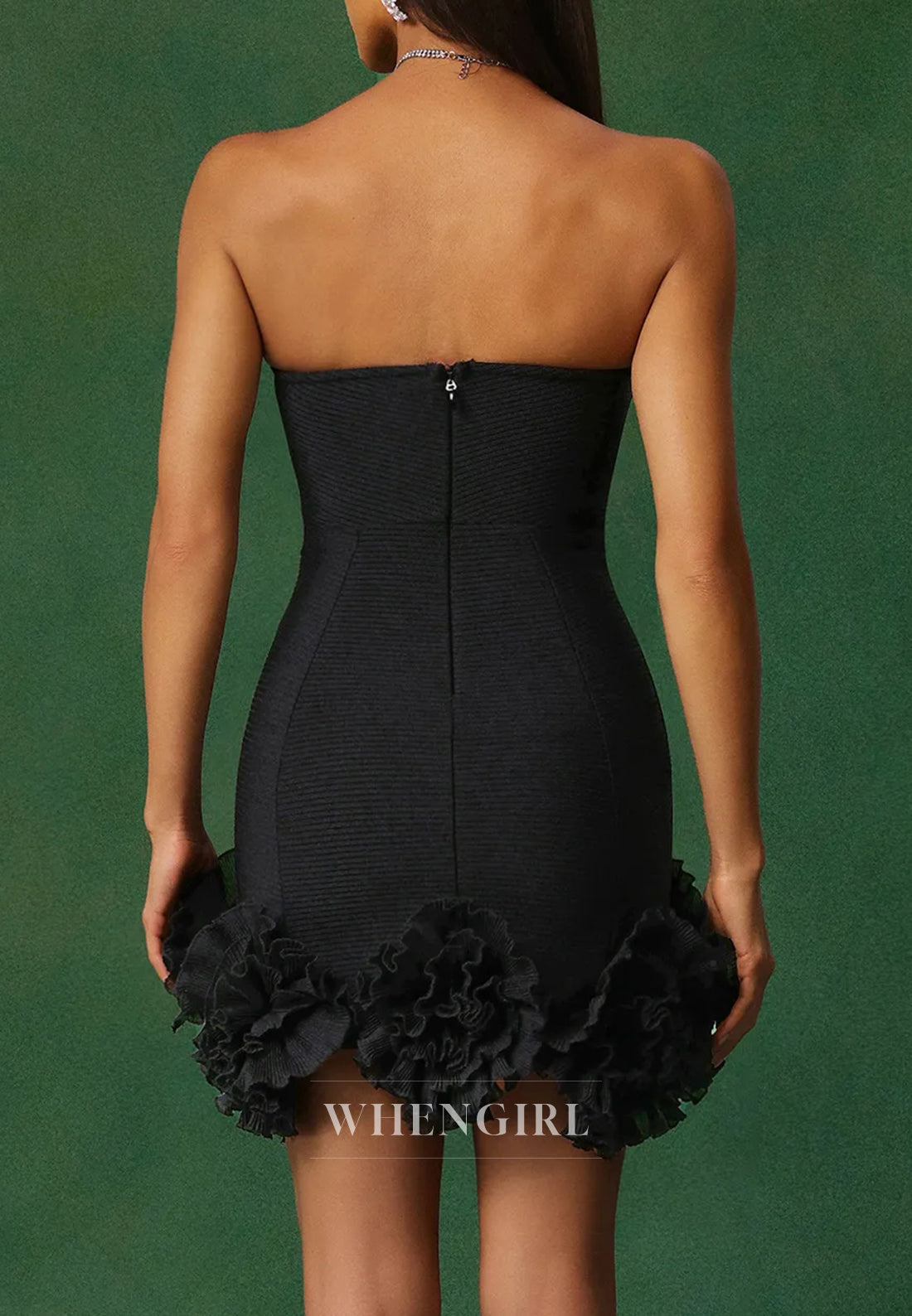 Black Sheath Sleeveless Flowers Strapless Back Zipper Mini Homecoming Dress