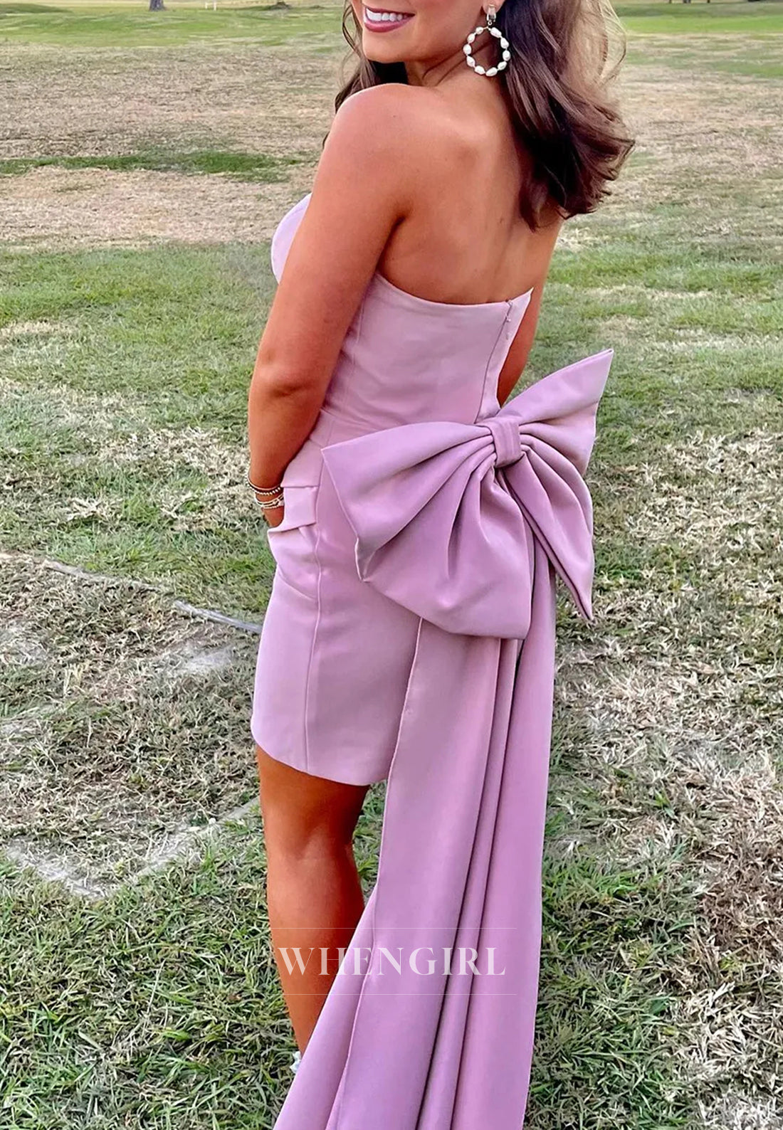Sheath Tube Top Sleeveless Pleated Back Zipper Bowknot Train Short Homecoming Dress