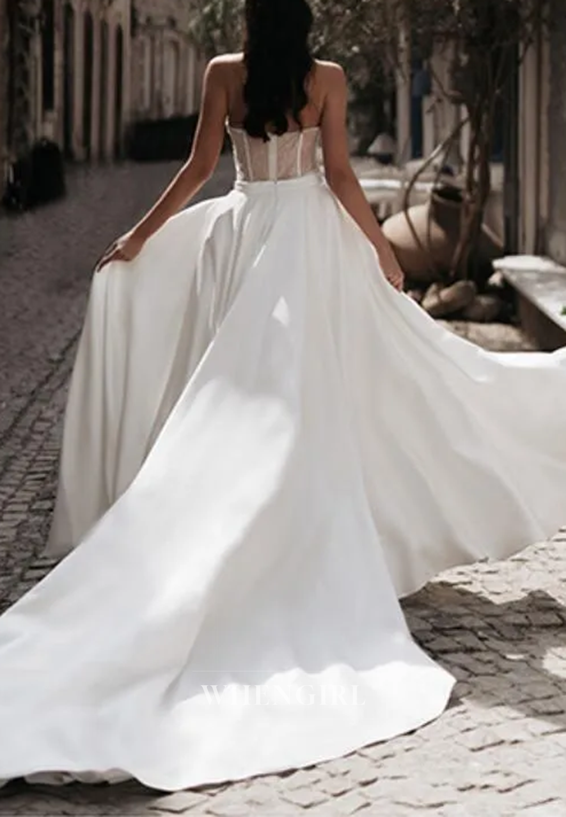 Jumpsuit Sweetheart Sleeveless Detachable Court Train Wedding Dress