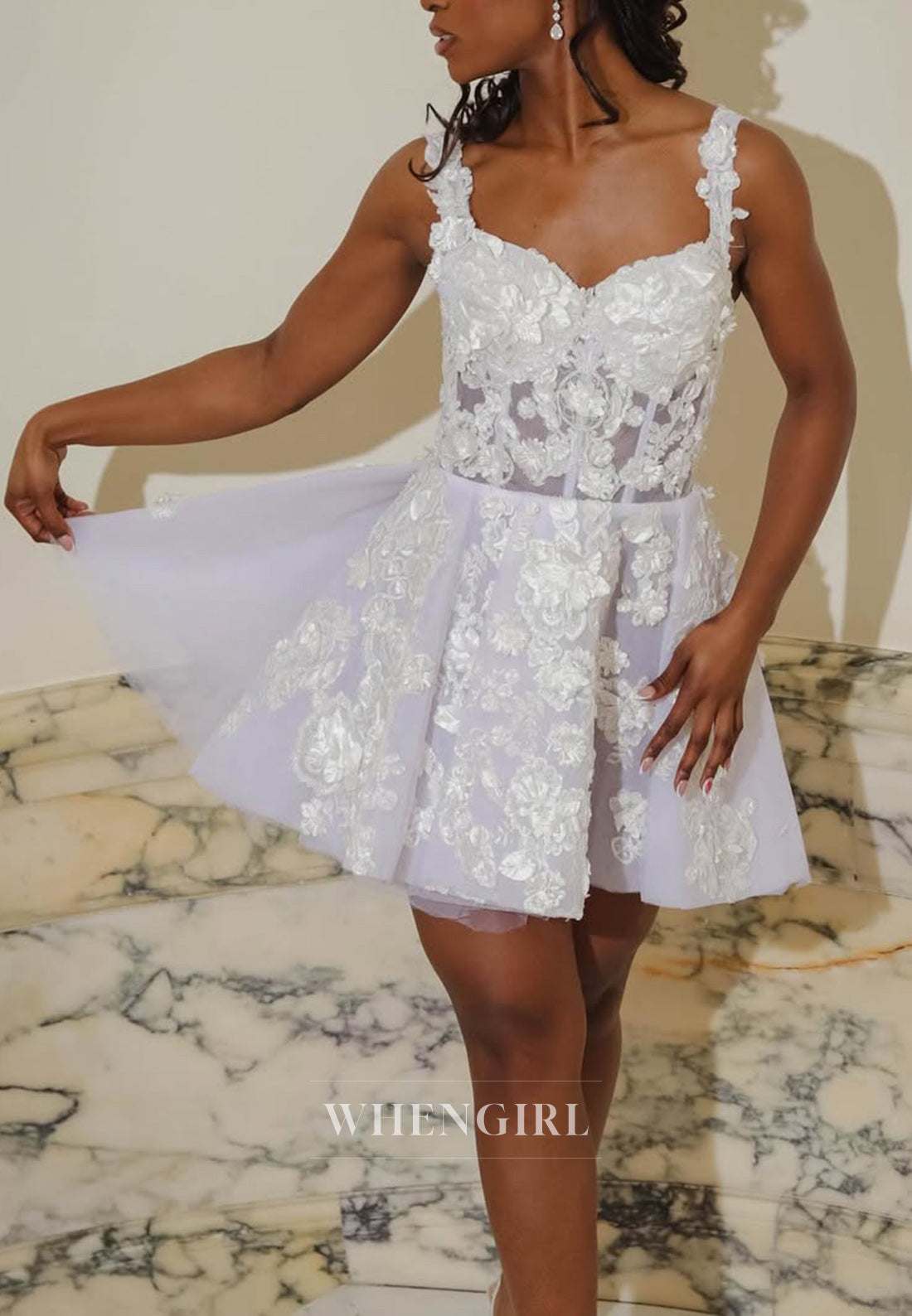 A-Line Short Sweetheart Lace Wedding Dress with Flowers