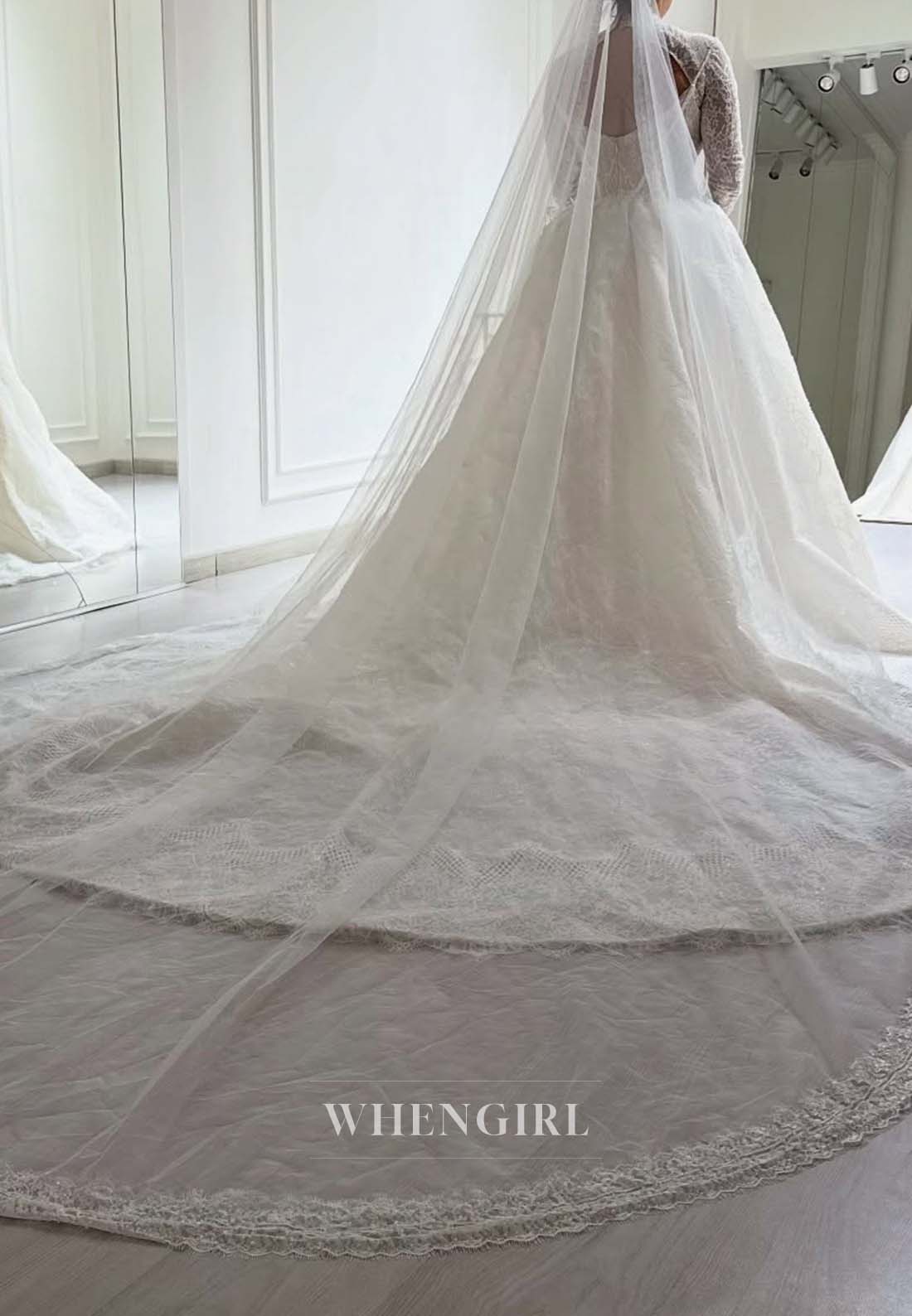 High Neck Long Sleeves Lace Sheath Chapel Train Back Zipper Wedding Dress