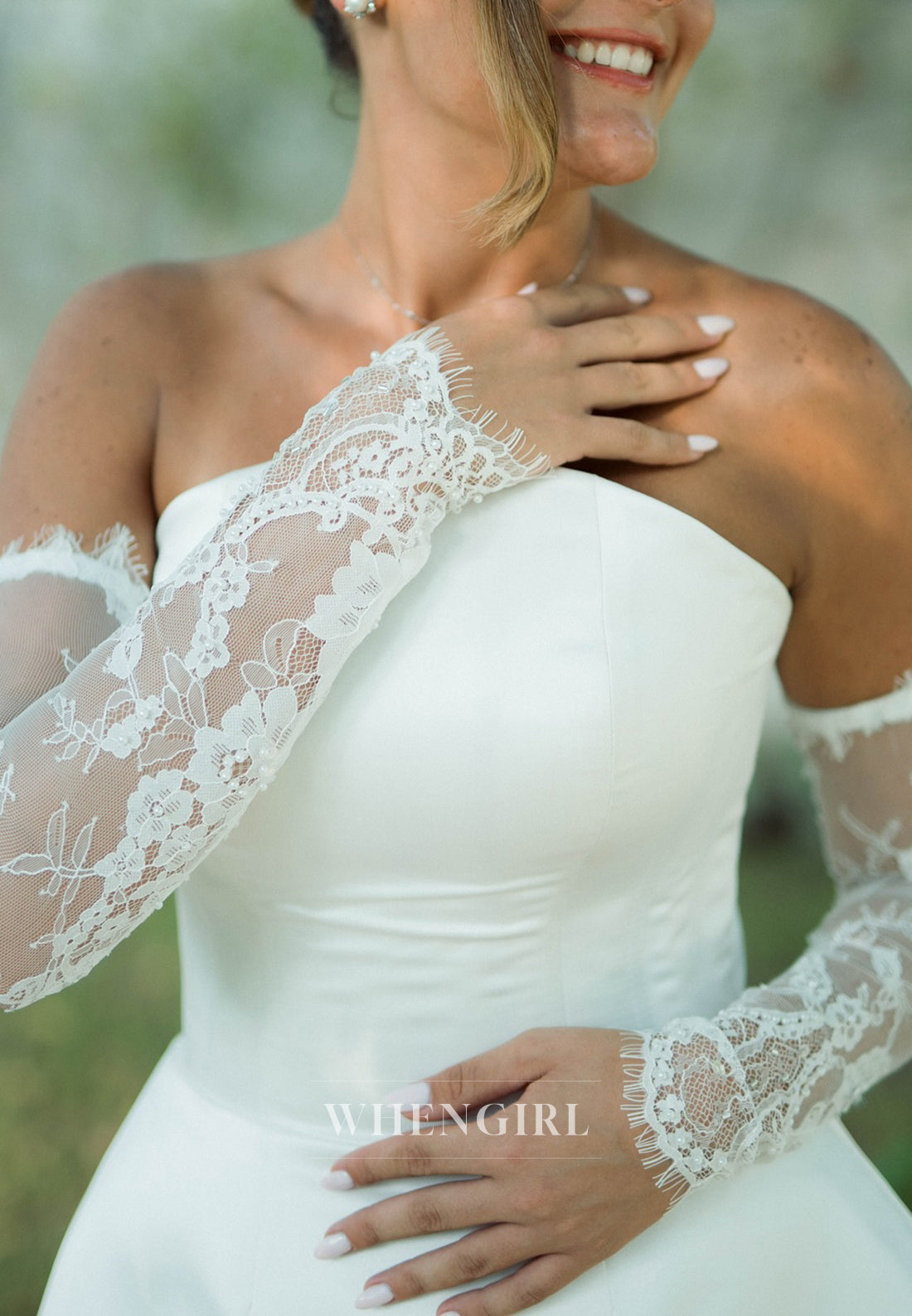 Tube Top Lace Long Sleeves Sheath Floor Length Wedding Dress