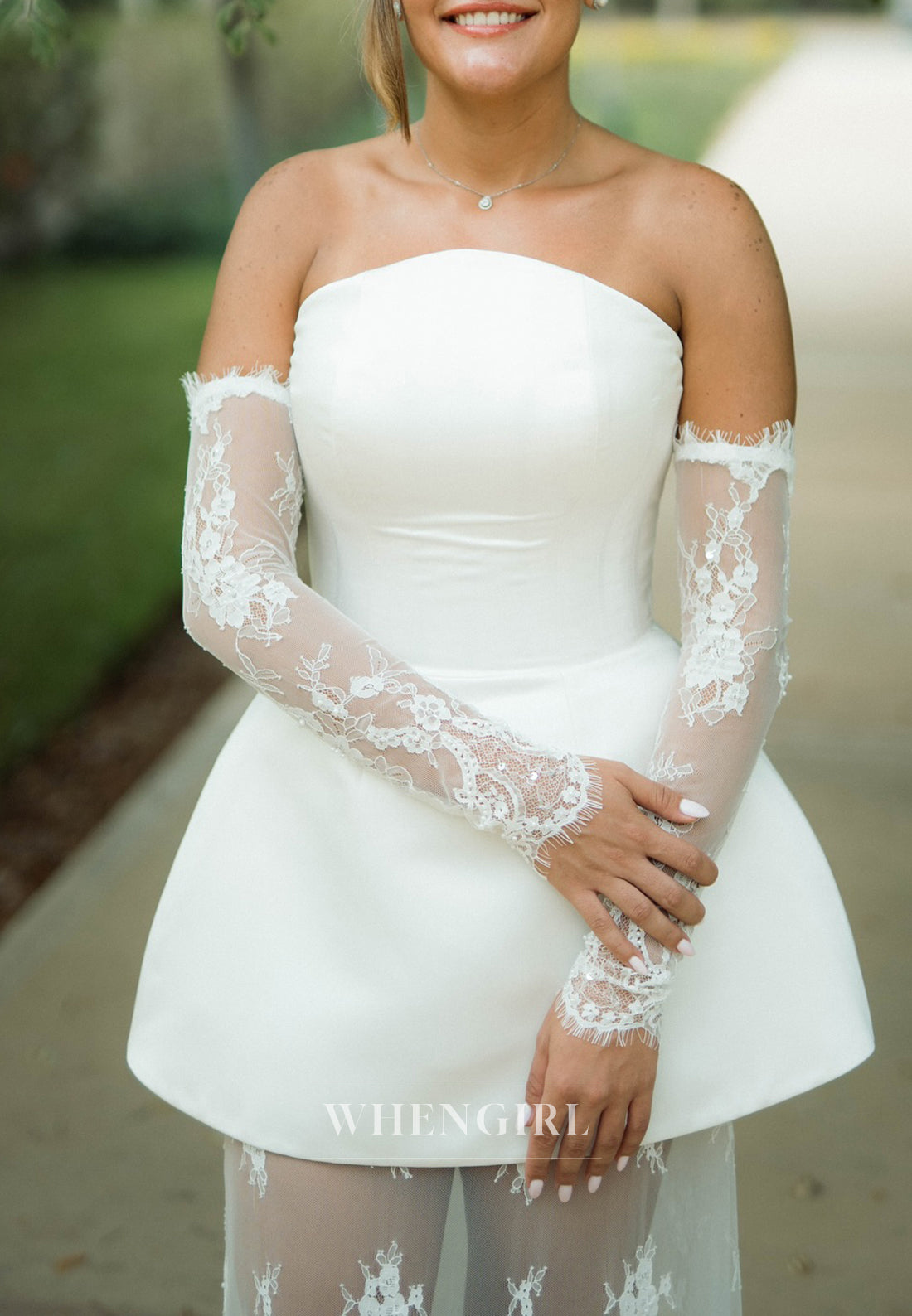 Tube Top Lace Long Sleeves Sheath Floor Length Wedding Dress