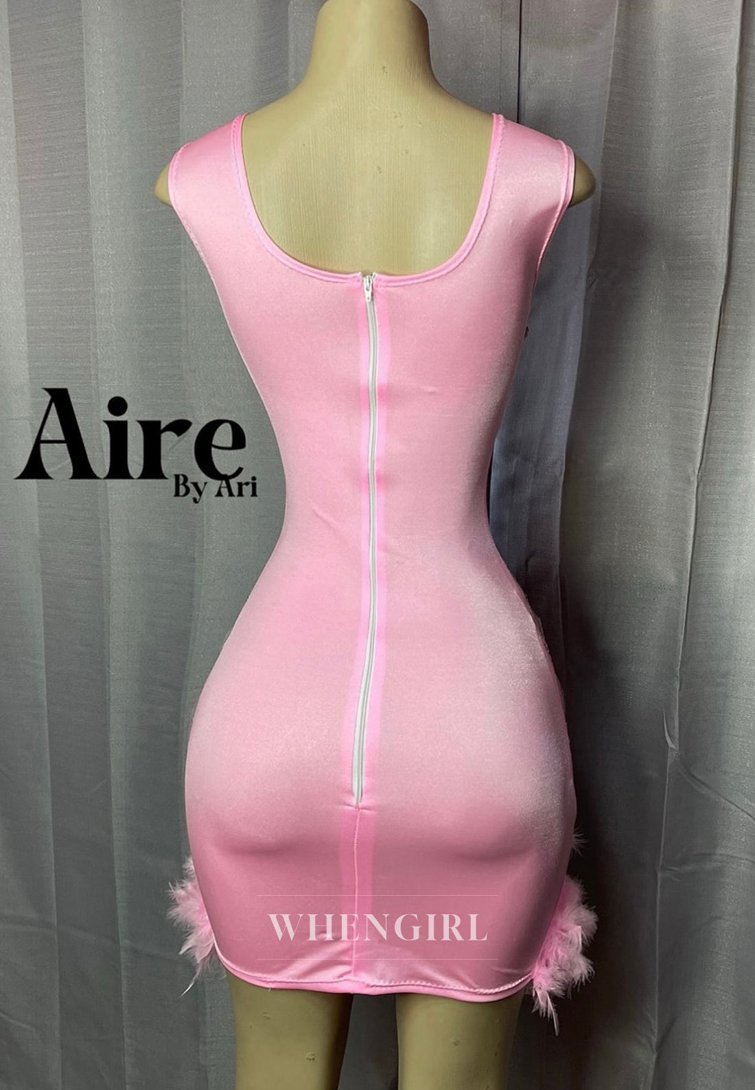 Pink Luxury V Neck Sleeveless Beaded Rhinestones Feather Back Zipper Sheath Short Homecoming Dress