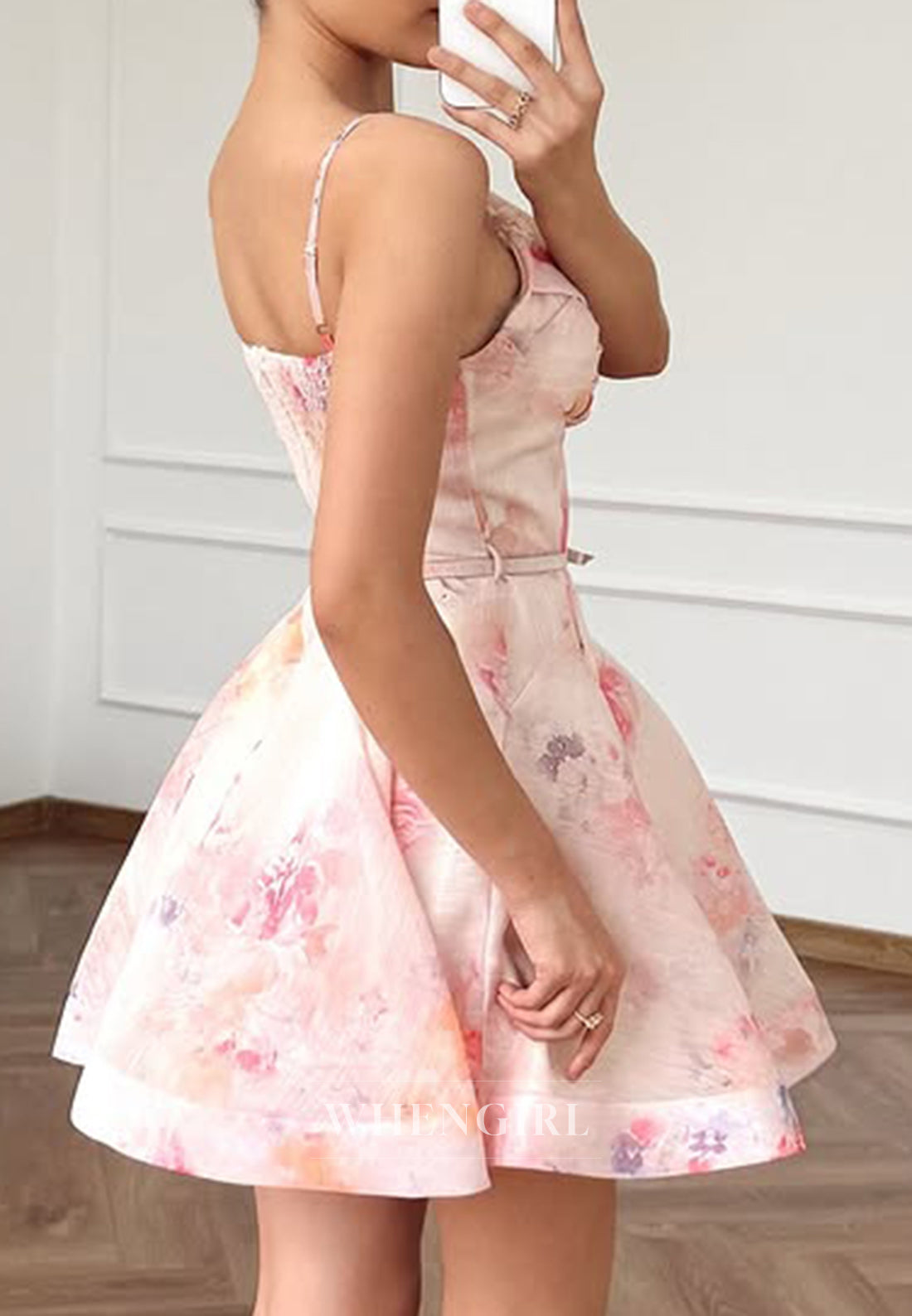 V Neck Spaghetti Straps Cut Out Sleeveless A-Line Homecoming Dress