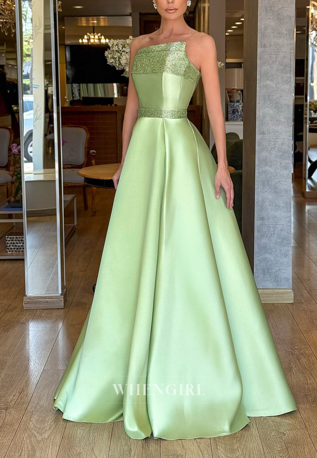 A-Line Beaded Asymmetrical Neck Sleeveless Lace Up Evening Formal Dress
