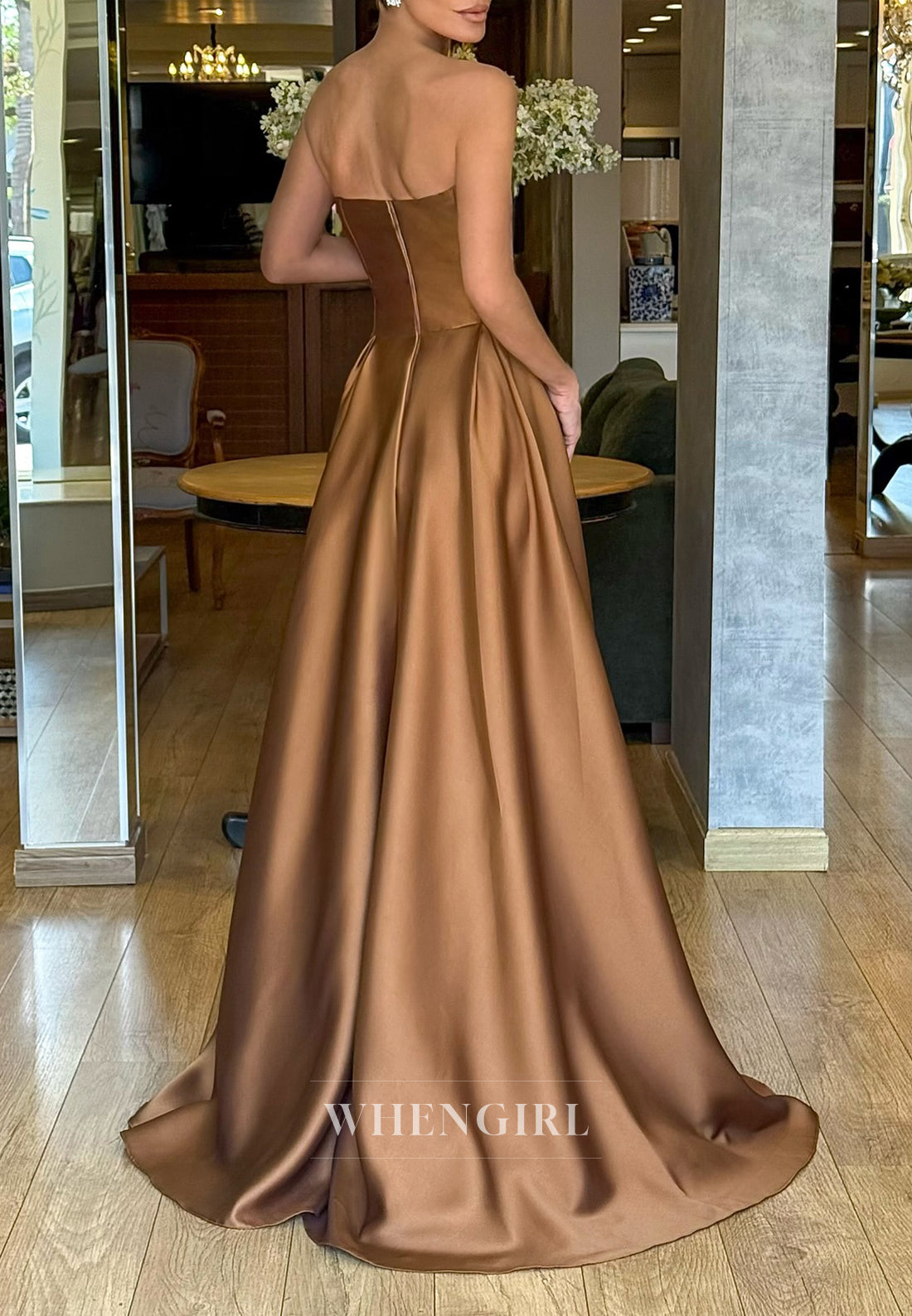 Brown Sweetheart Vine A-Line Back Zipper Evening Dress Sleeveless Formal Gown