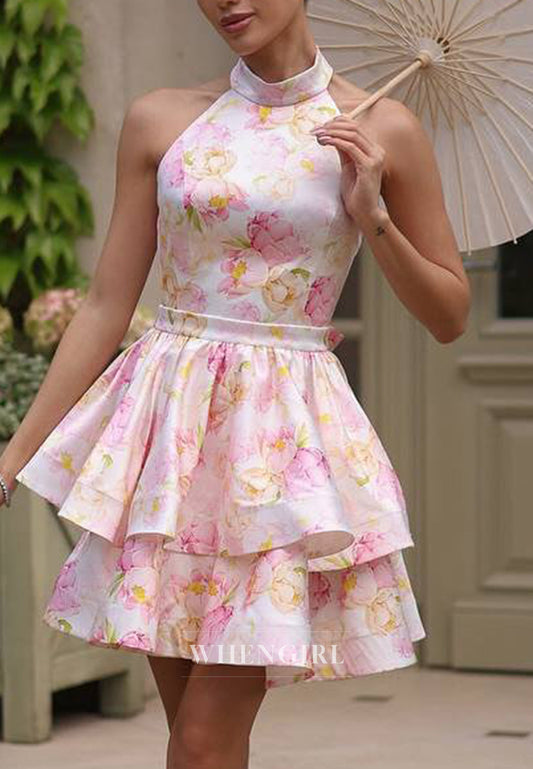 Halter Tie Back A-Line Sleeveless Short Homehoming Dress Party Gown