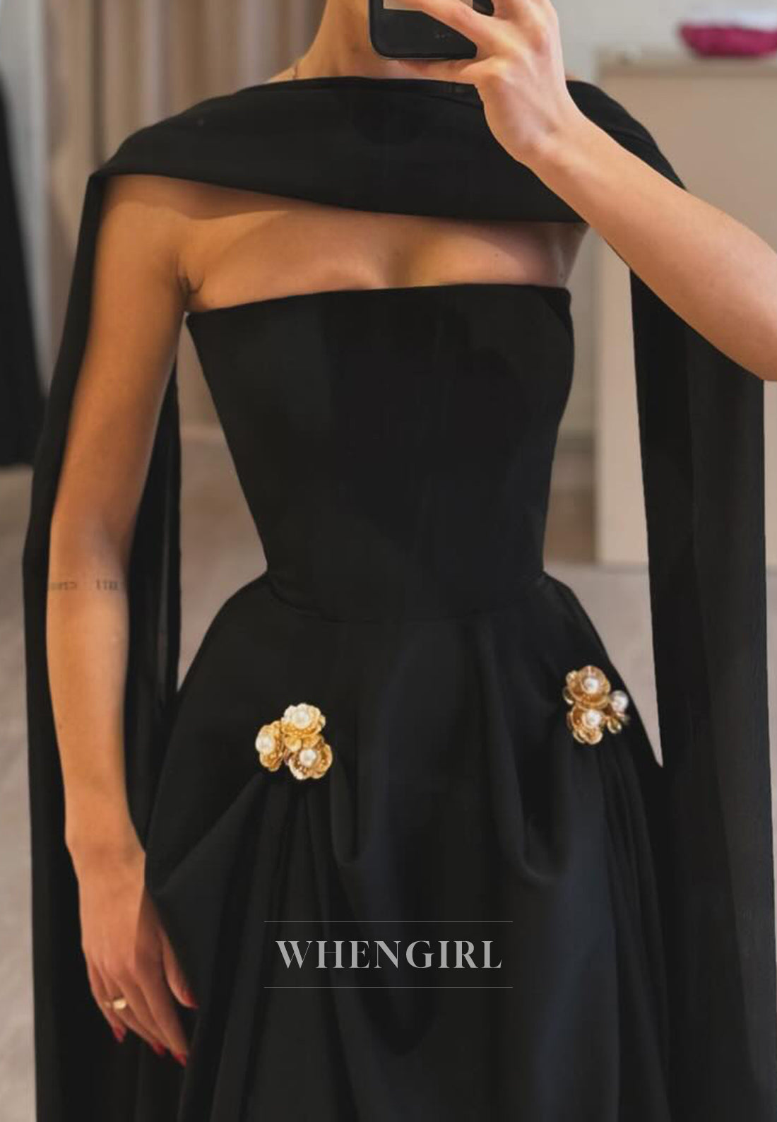 Charming Strapless A-Line Sleeveless Pleated Satin Black Prom Party Dress with Beads