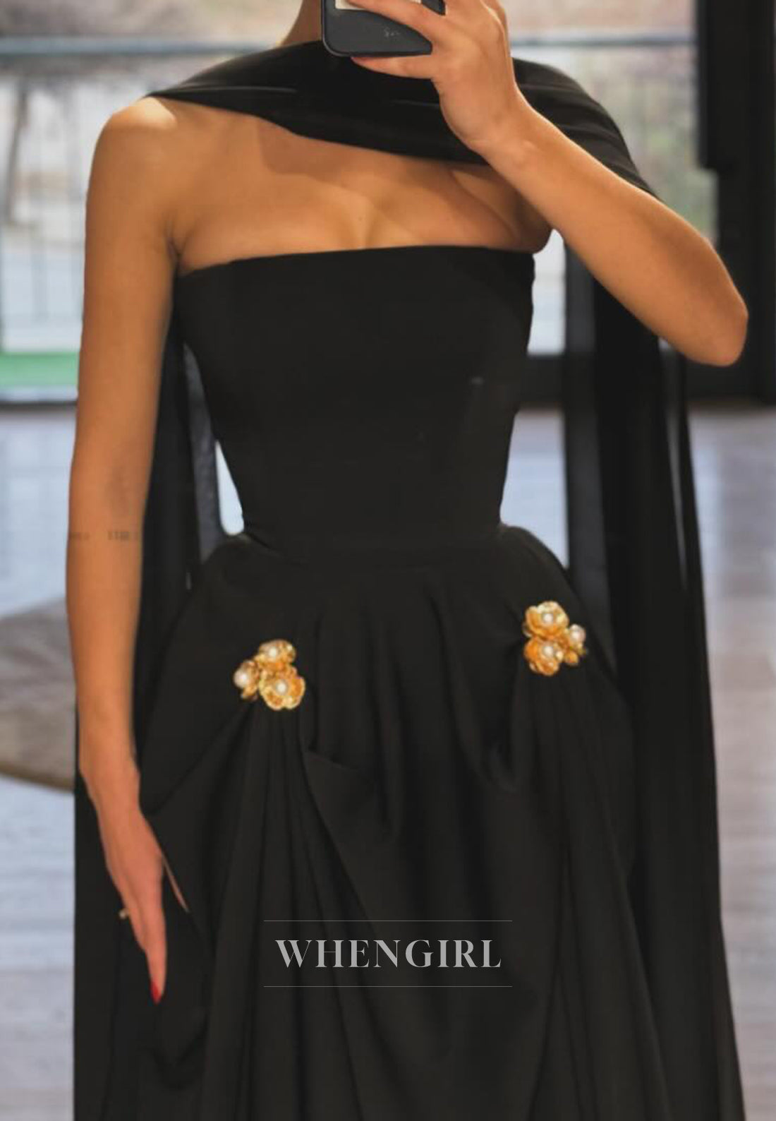Charming Strapless A-Line Sleeveless Pleated Satin Black Prom Party Dress with Beads