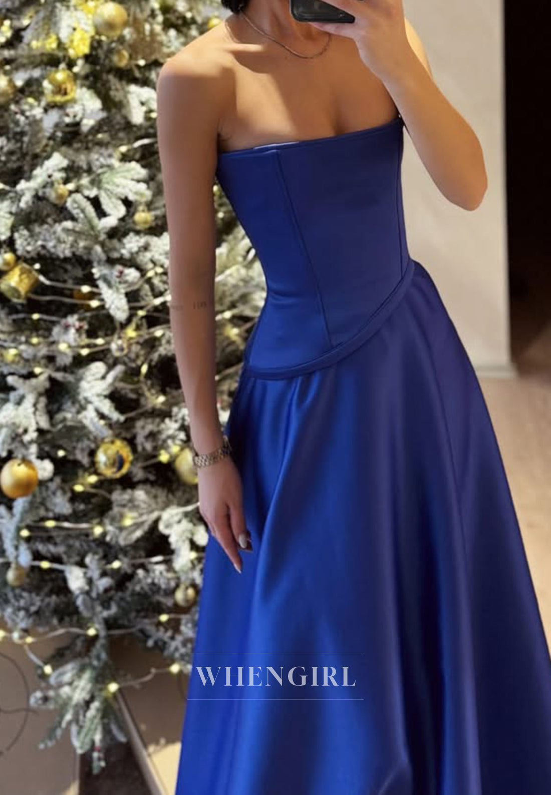 Simple A-Line Tube Top Sleeveless Pleated Long Satin Formal Prom Dress with Train