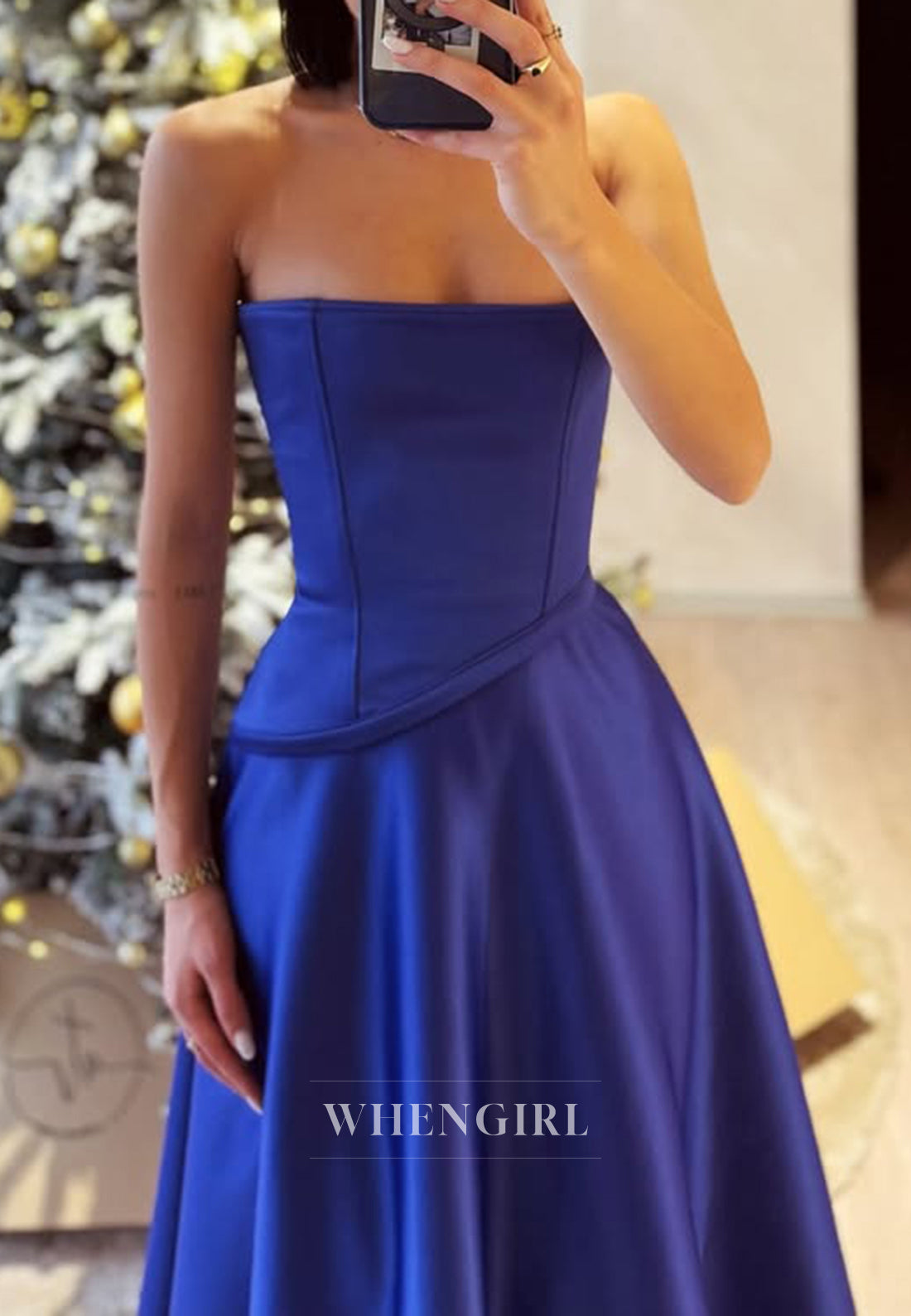 Simple A-Line Tube Top Sleeveless Pleated Long Satin Formal Prom Dress with Train