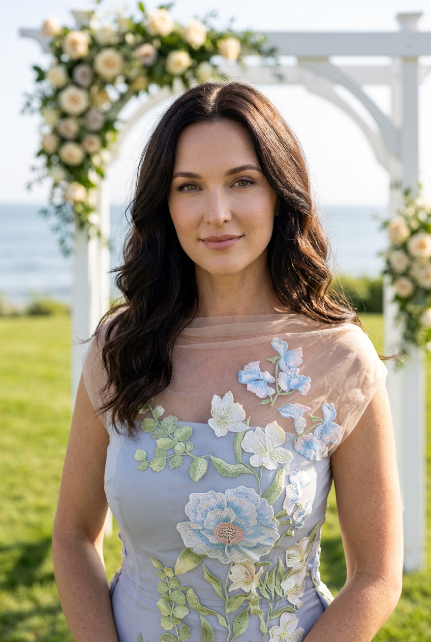 Floral Applique High-Low Gown with Sheer Wrap