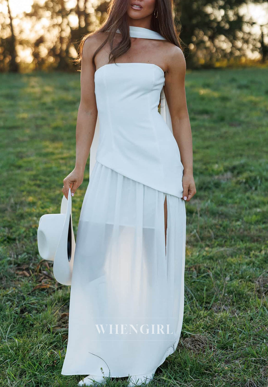Strapless Maxi Dress with Slit and Neck Scarf