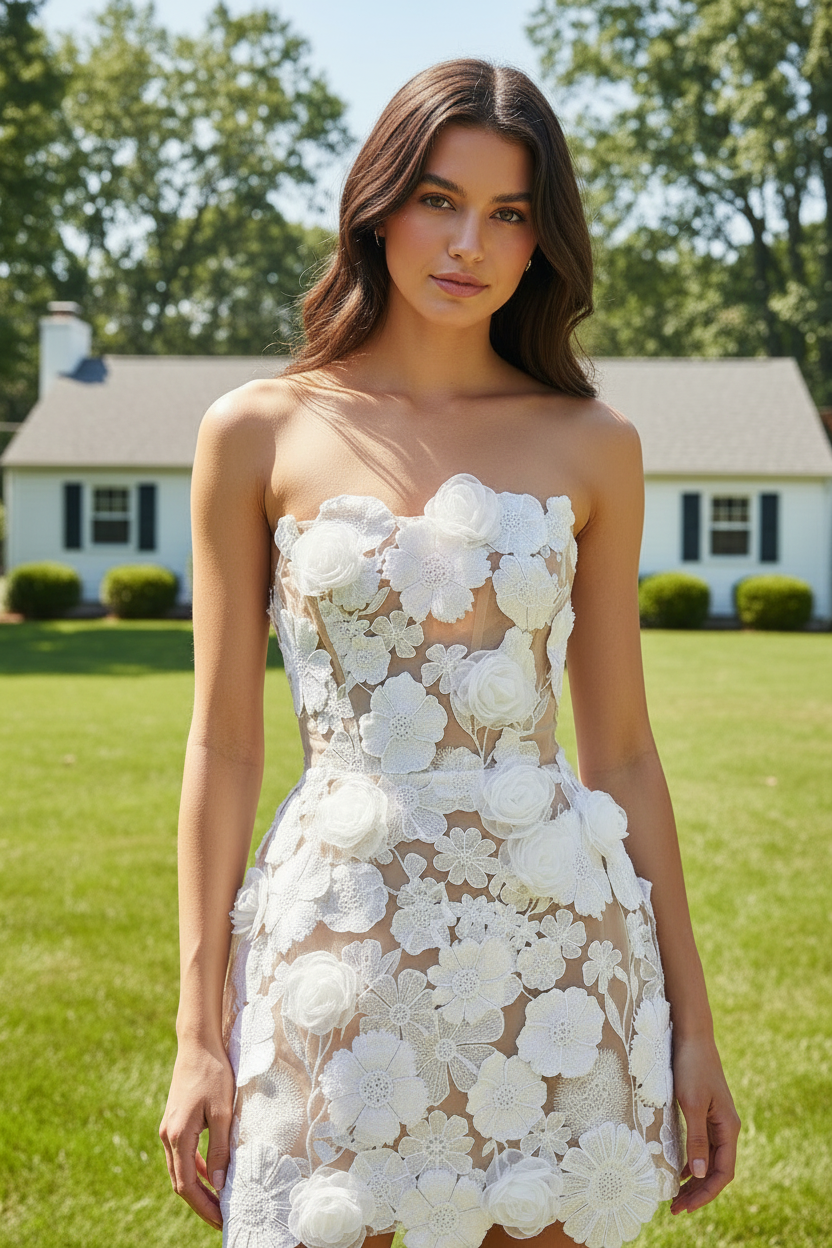Strapless 3D Floral Lace Corset Mini Dress