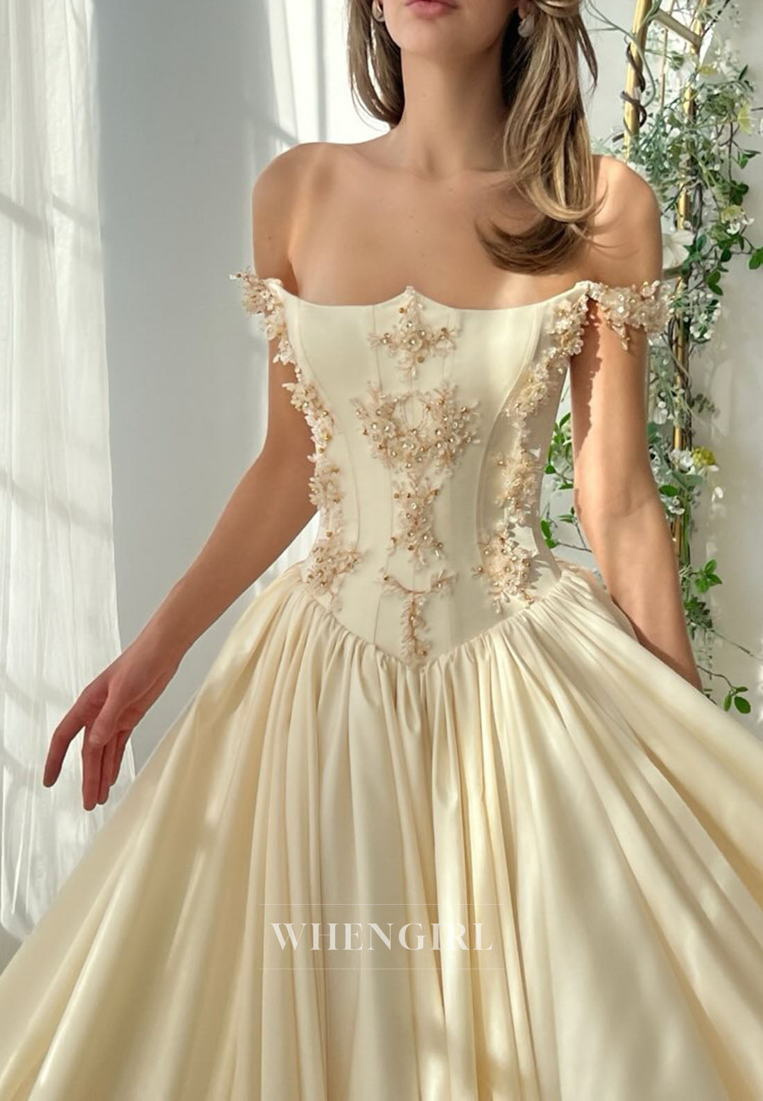 Corset Ball Gown with Floral Appliques