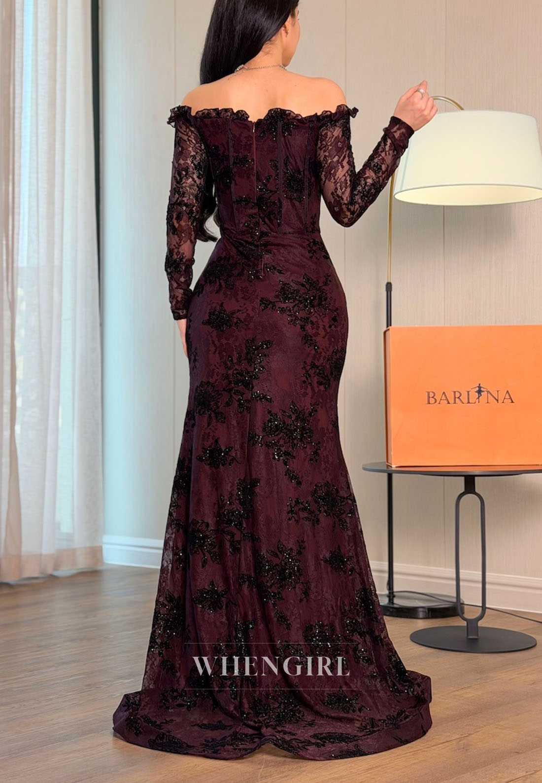 Lace Off-the-Shoulder Long Sleeve Gown