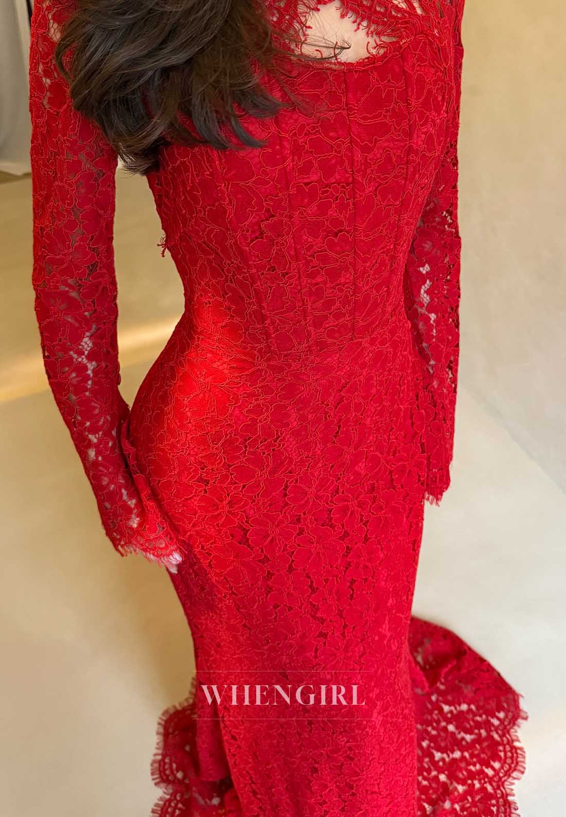 High Neck Long Sleeve Lace Mermaid Gown