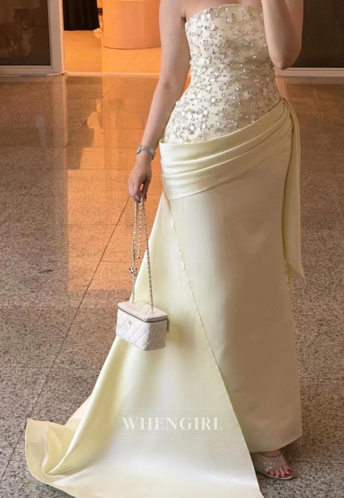Strapless Beaded Corset Satin Mermaid Gown