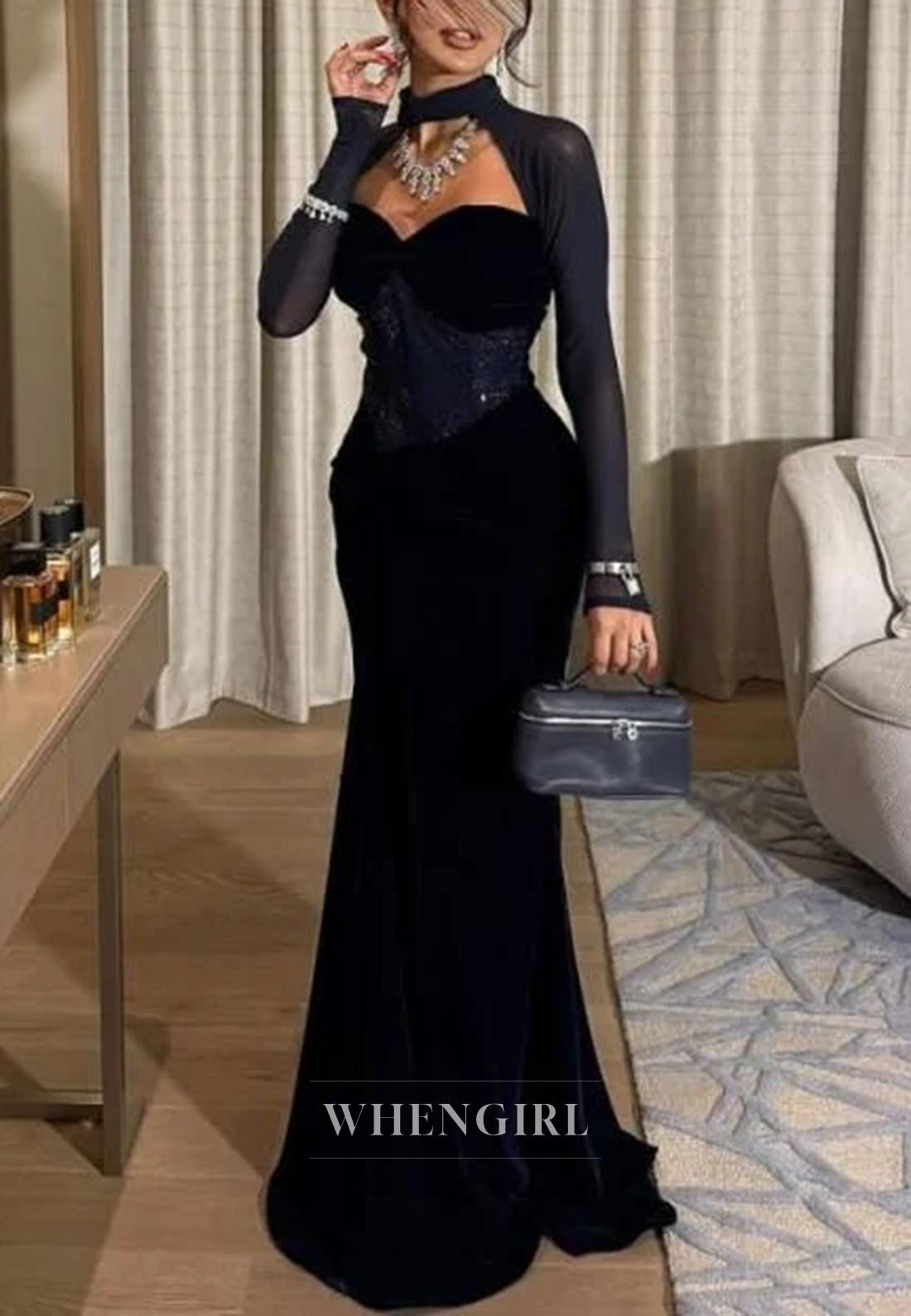 Corset Velvet Evening Gown with Sheer Shrug