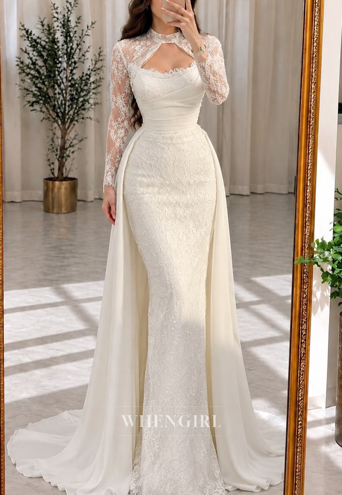 Lace Mermaid Wedding Dress with Overskirt