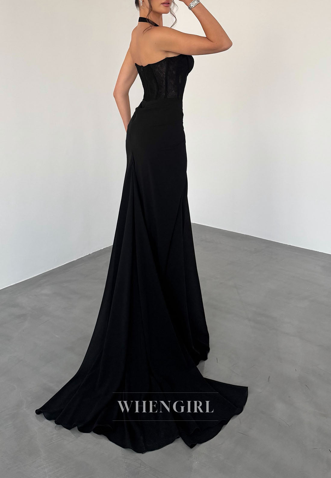 Corset Halter Evening Gown with Train