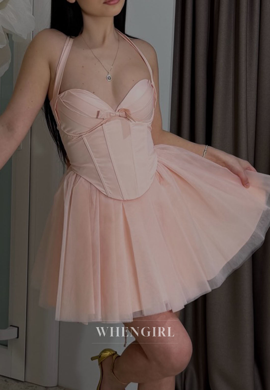 Sweetheart Halter Corset Tulle Mini Dress