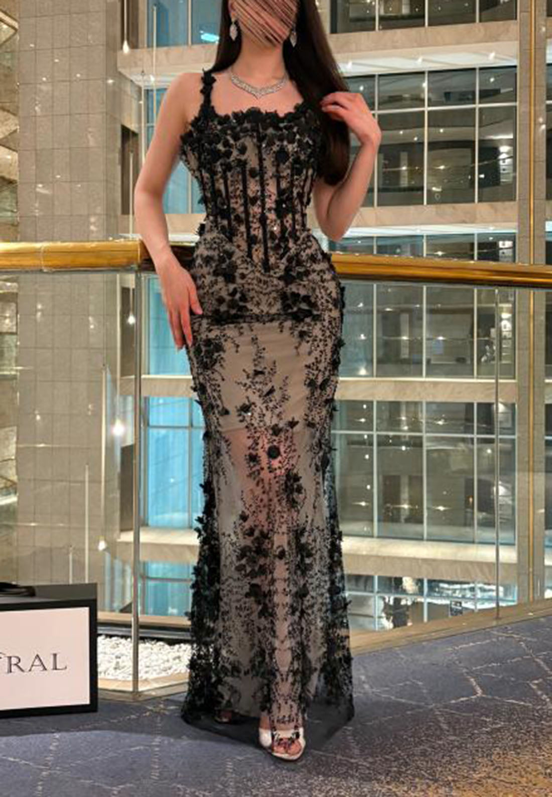 3D Floral Lace Corset Floor-Length Gown