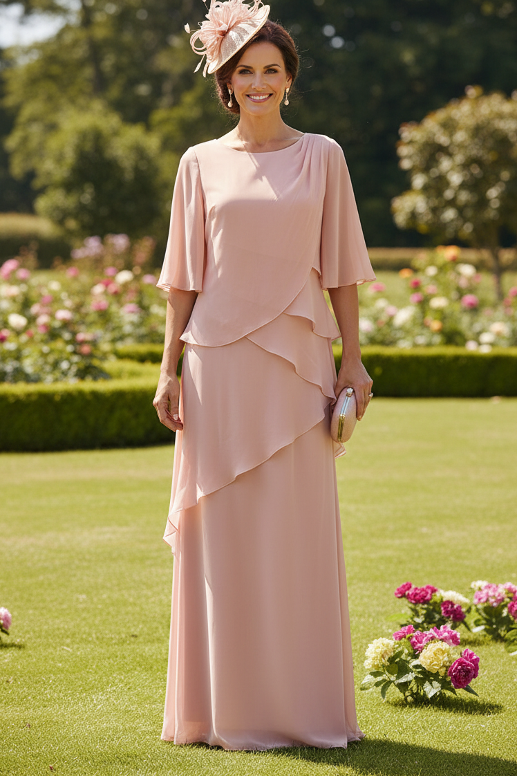 Tiered Chiffon Maxi Dress with Flutter Sleeves