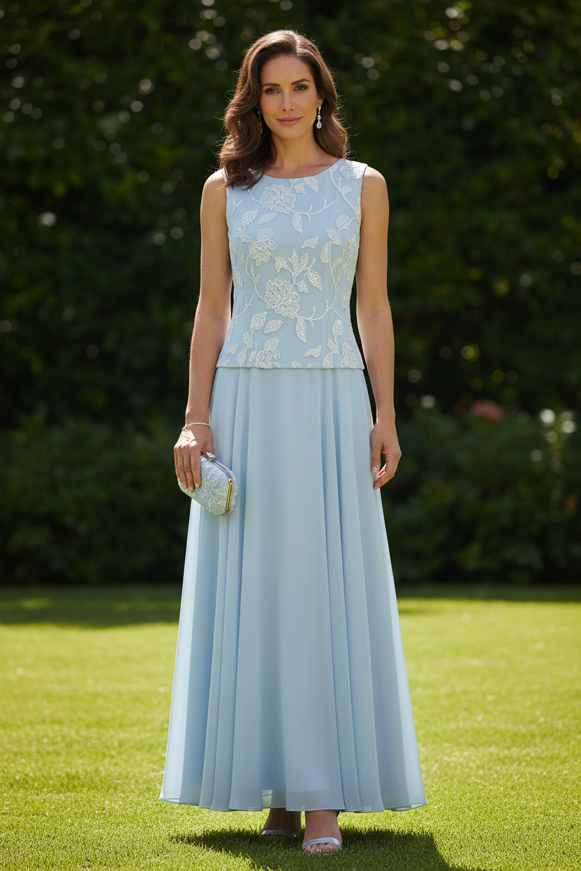 Lace Jacket Chiffon A-Line Gown