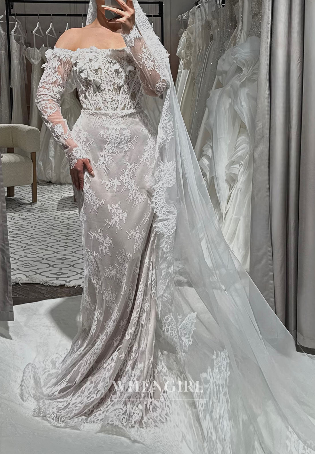 Corset Lace Mermaid Wedding Dress with Sleeves