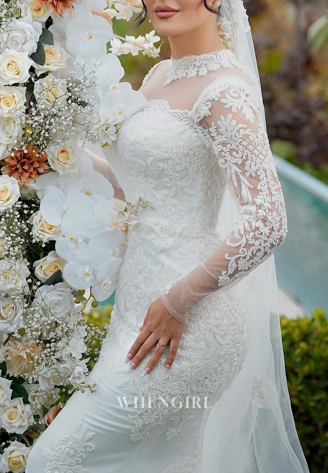 High Neck Illusion Lace Mermaid Wedding Dress