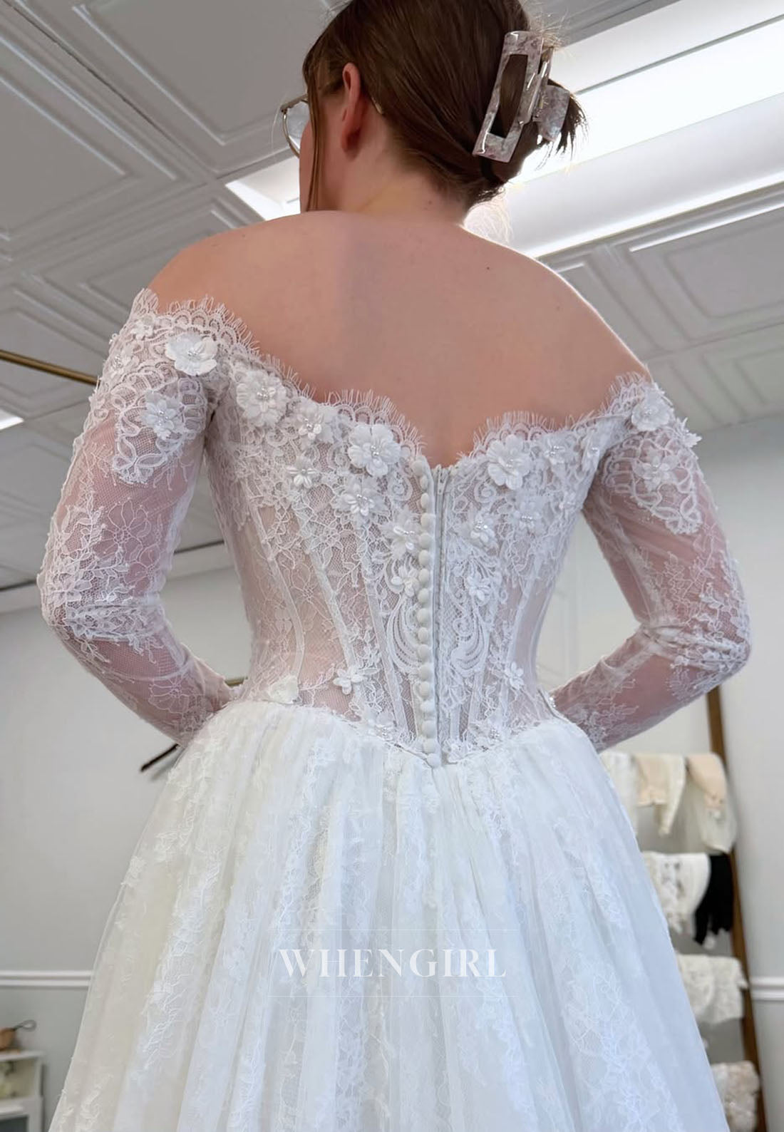 Off-the-Shoulder Lace Corset Wedding Dress