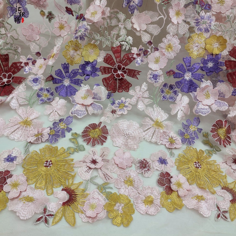 One-Shoulder Embroidered Floral Midi Dress