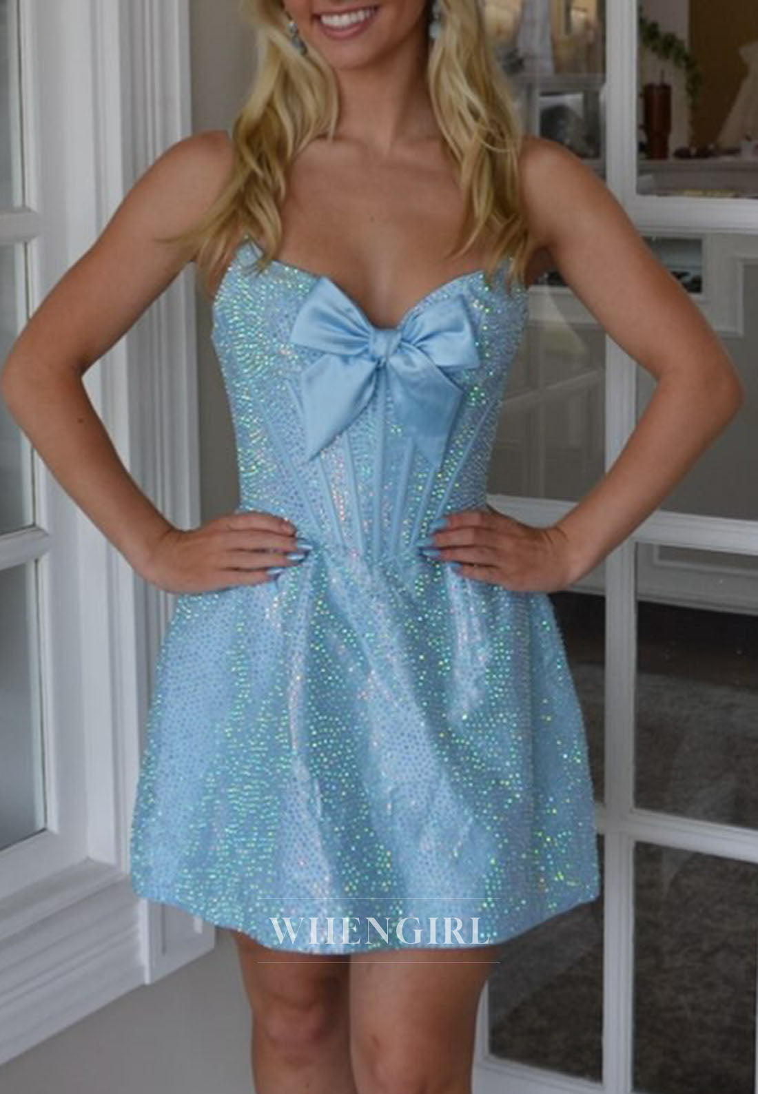 Sparkly Corset A-Line Mini Dress with Bow