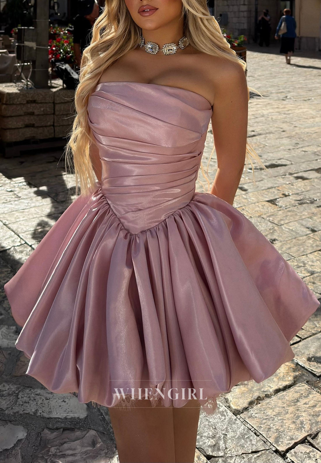 Strapless Ruched Corset Bubble Mini Dress