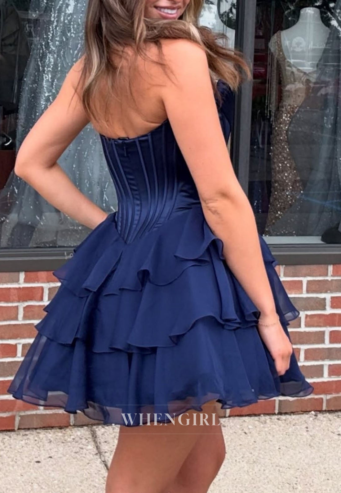 Strapless Corset Tiered Ruffle Homecoming Dress