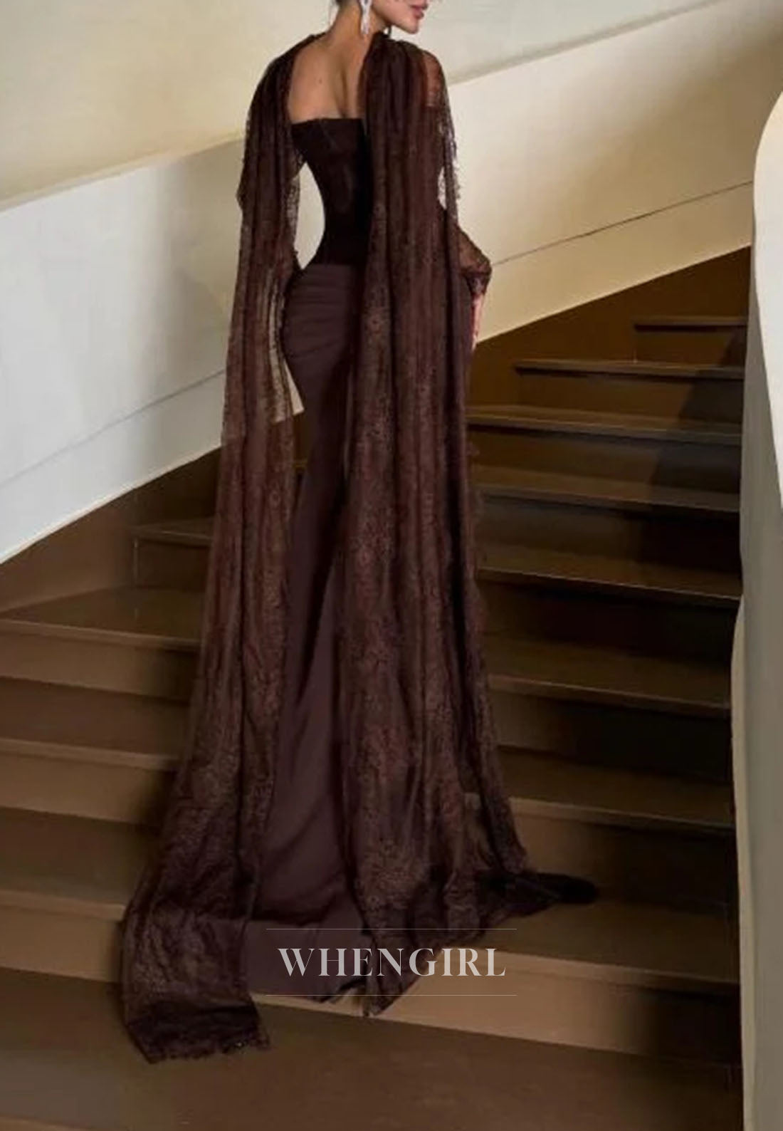 Corset Evening Gown with Lace Cape Sleeves