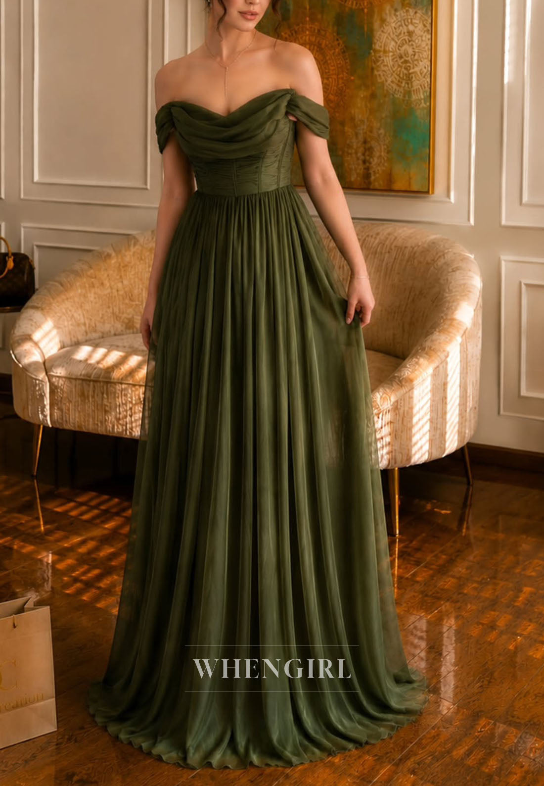 Off Shoulder Ruched Chiffon A-Line Formal Gown