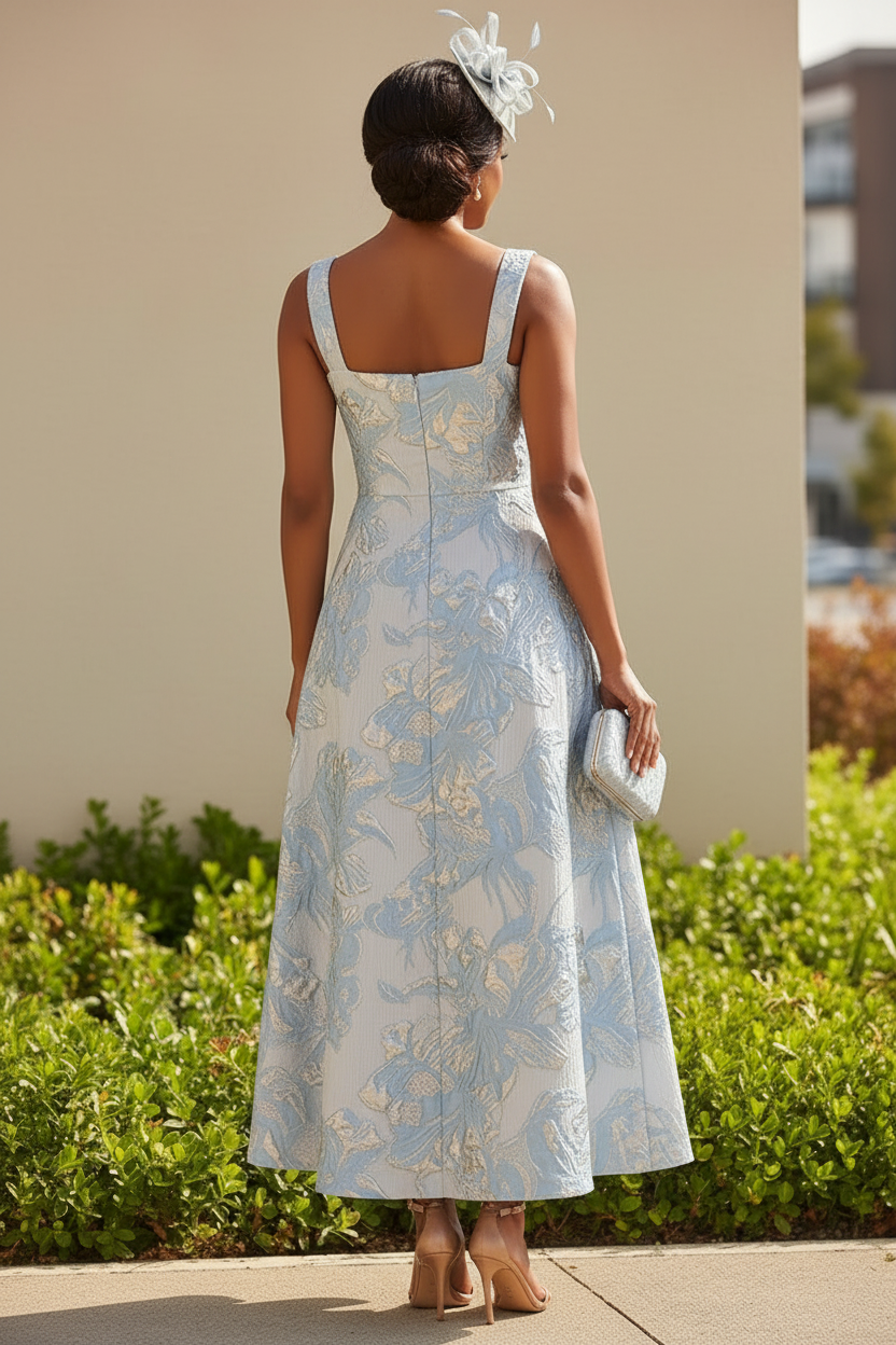 Metallic Floral Jacquard A-Line Dress