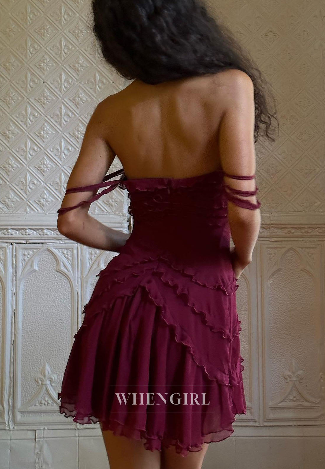 Strapless Tiered Ruffle Mini Dress with Arm Bands