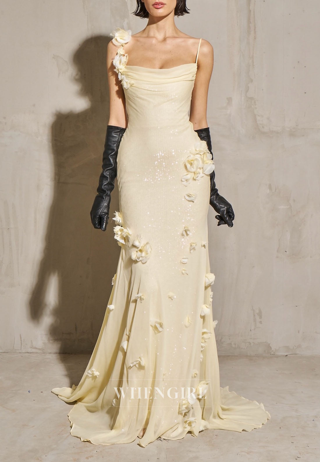 Sequin Mermaid Gown with 3D Floral Appliques