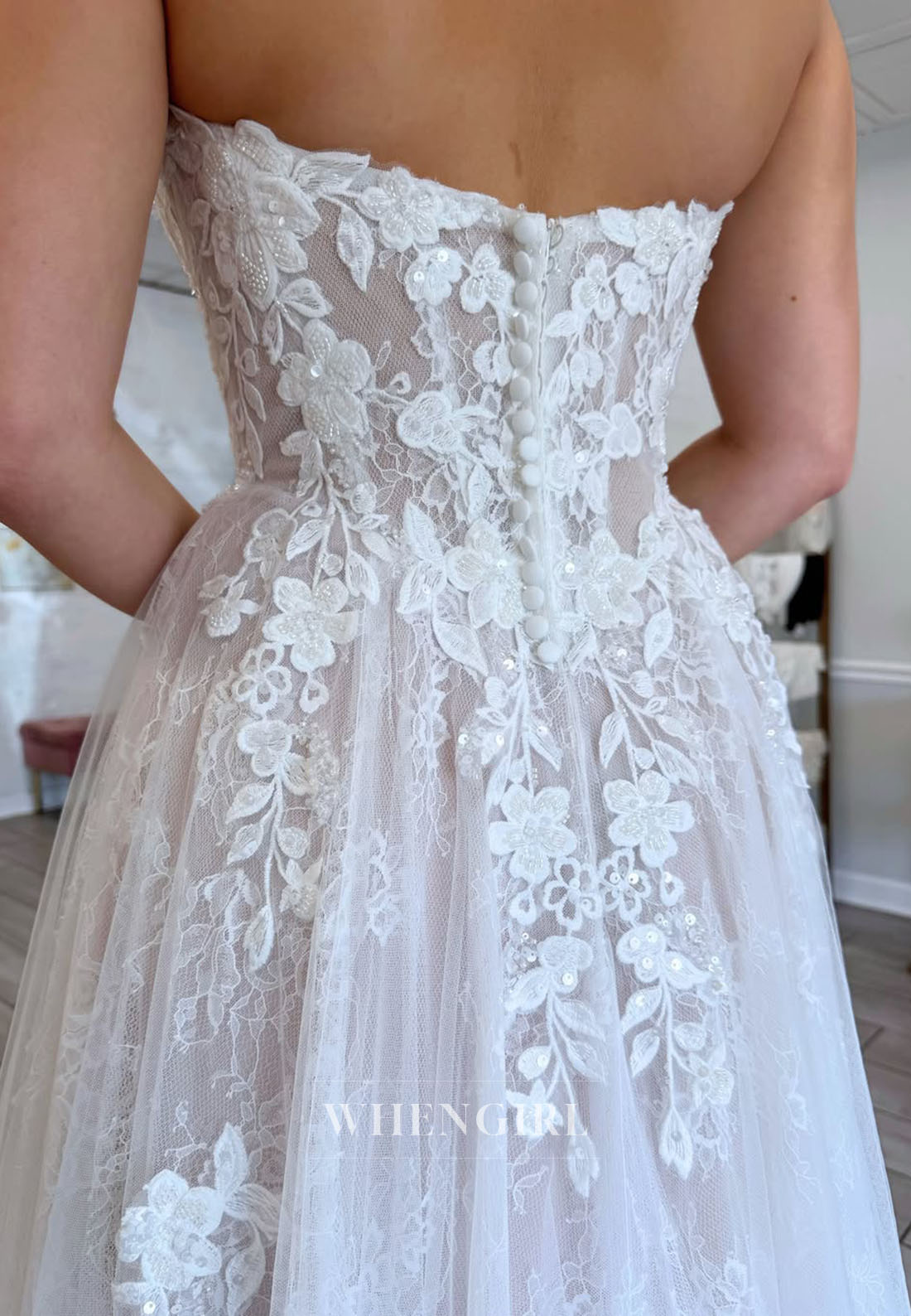 Strapless Lace A-Line Wedding Dress with Train