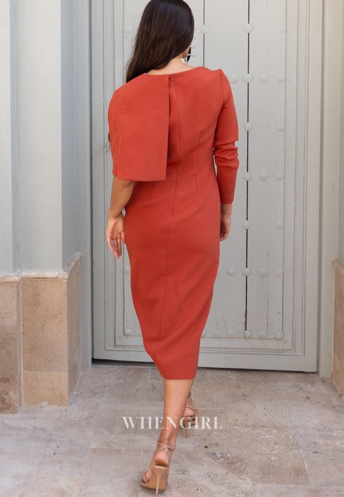 Asymmetric Cape Midi Dress with Slit