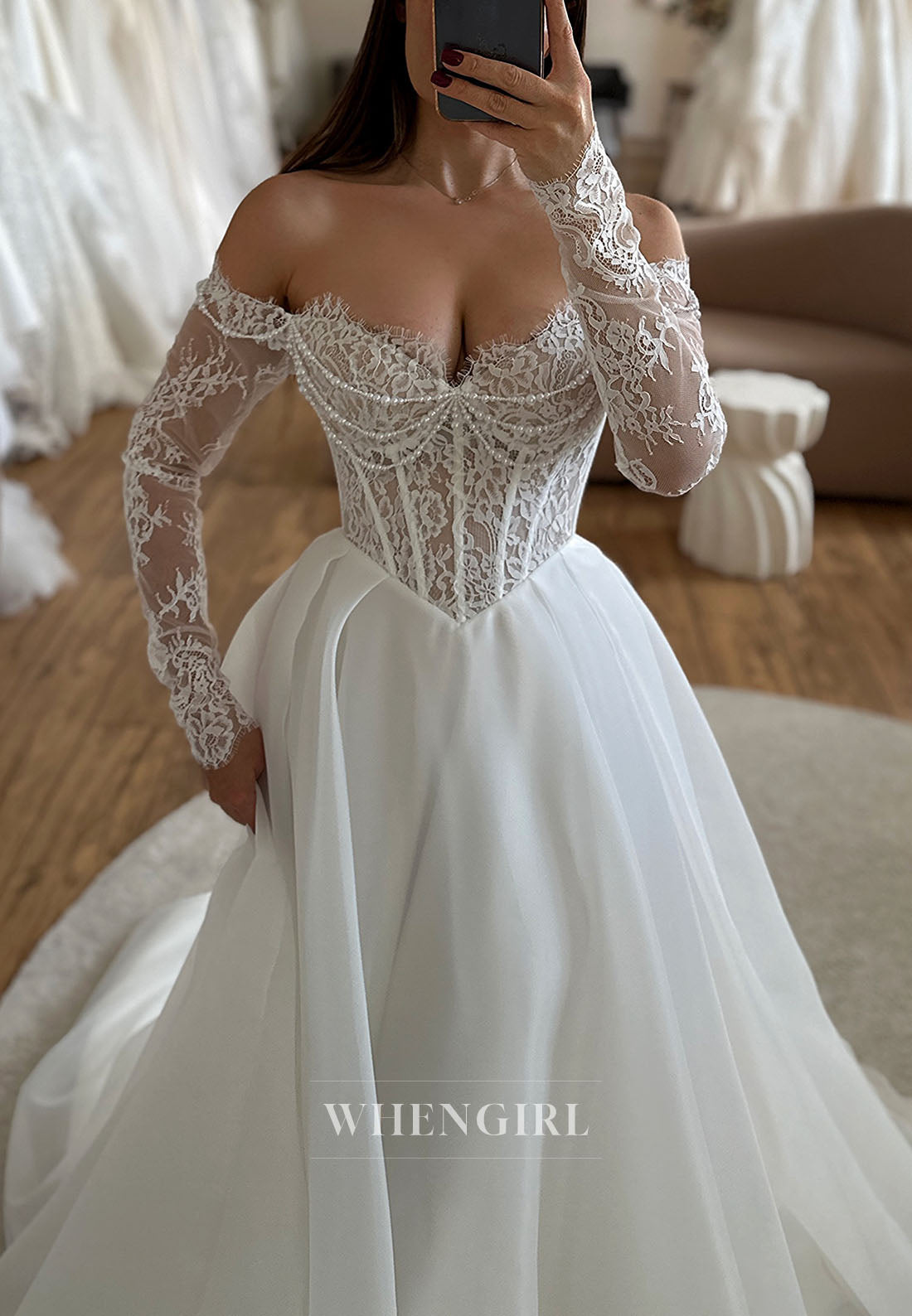 Corset Lace Wedding Dress with Pearl Beading
